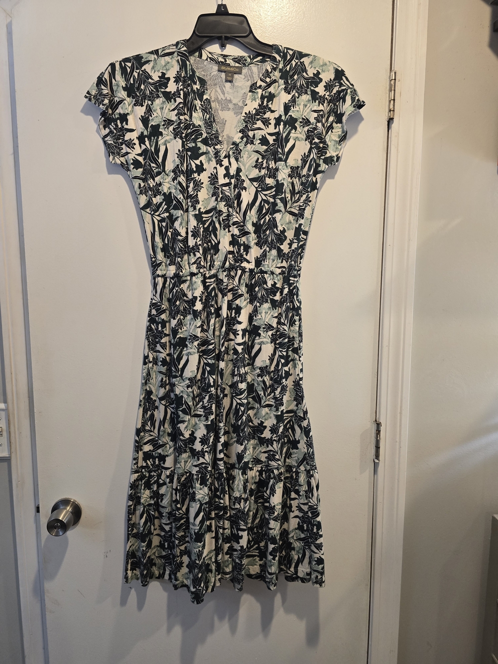 Style & Co. Green and White Botanical Wrap Midi Dress